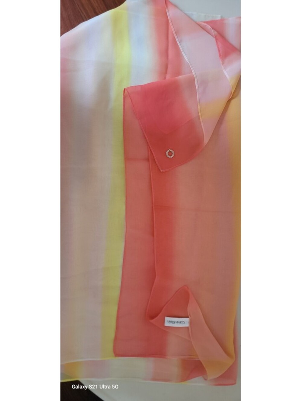 Calvin Klein Women’s Sheer Scarf Wrap Coral Pink Yellow White Colorblock...